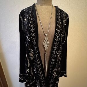 Gorgeous Black Velvet and Silver Embroidered Kimono